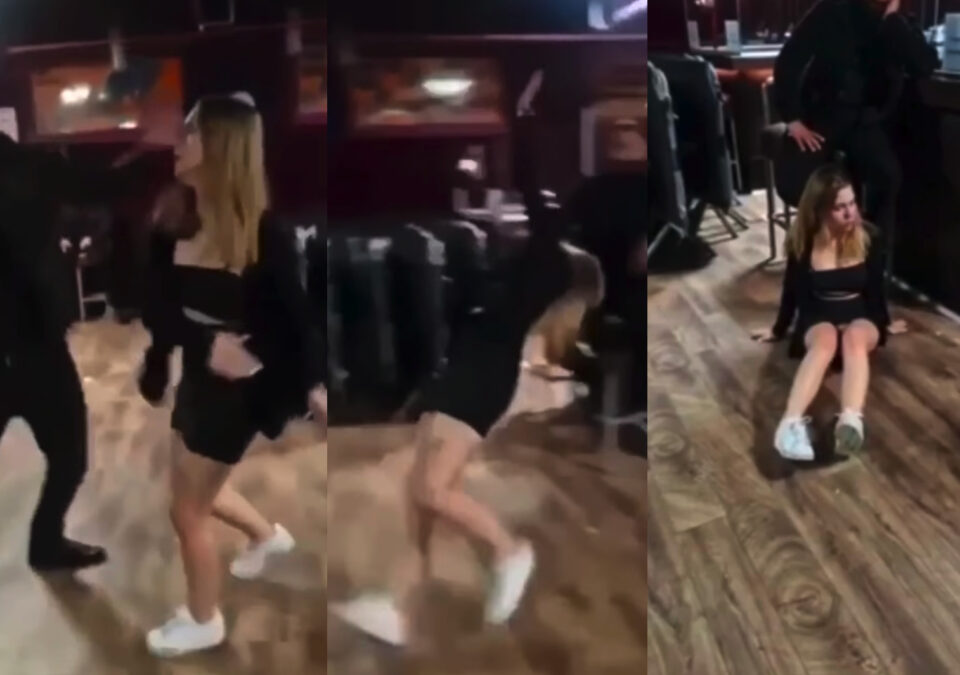 Viral Video Of Moment A Man Slaps Back A Woman Who Hit Him So Hard She Falls To The Ground, Becomes Silent - My Take man-slaps-woman-so-hard-she-staggers-falls-down-suddenly-quite-after-hitting-him-first-during-areguement-in-bar