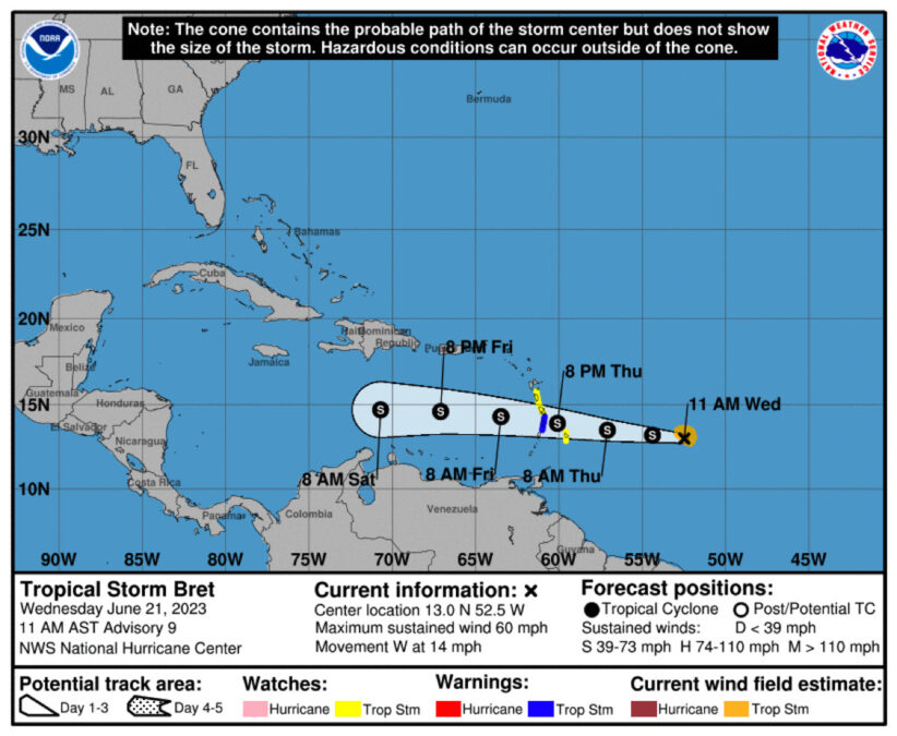 Tropical Storm Bret Threatens Eastern Caribbean Islands With Heavy Rainfall & Flooding