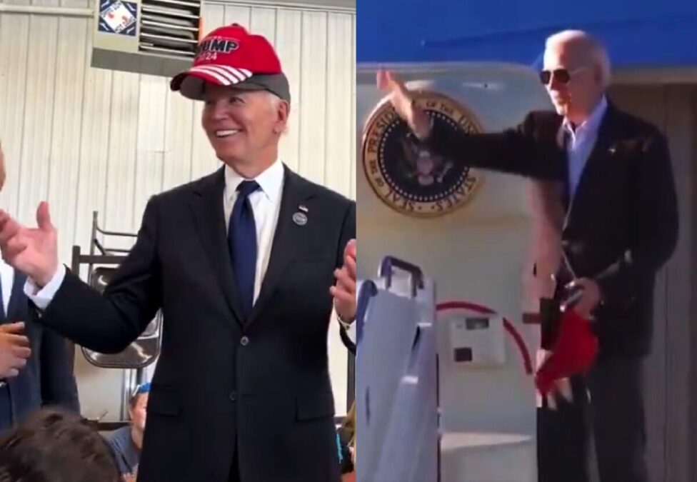 Video: Biden Shows Support For Trump Twice By Wearinng His MAGA Cap